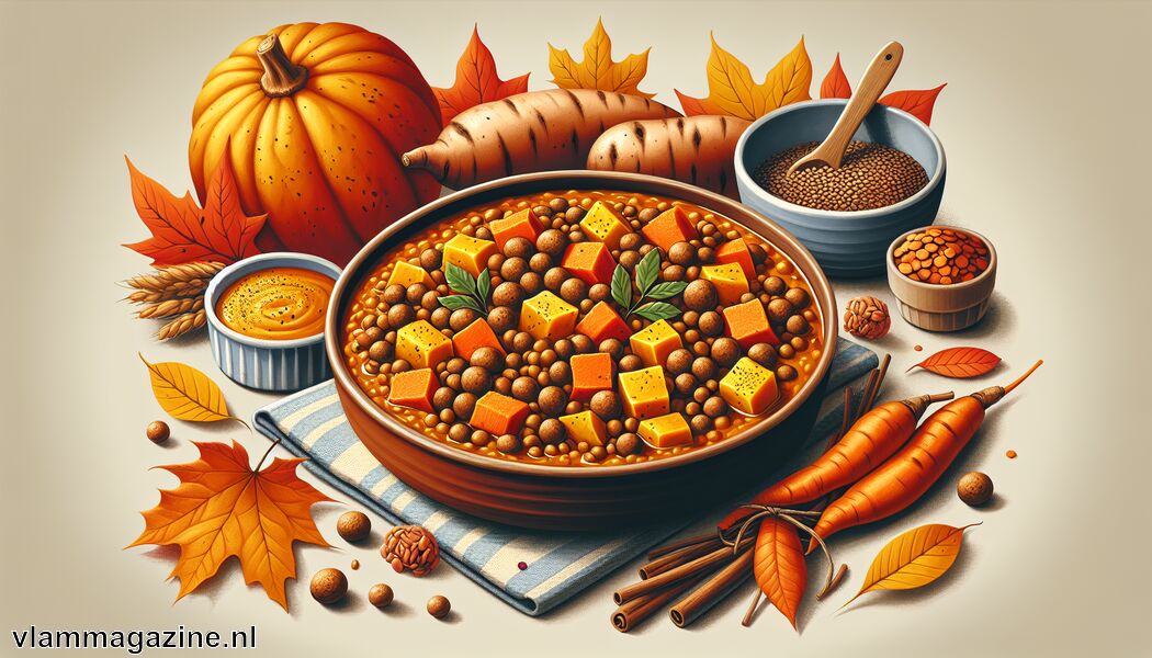 Stoofpot van linzen en zoete aardappel   - Vegetarisch eten in de herfst: comfort food zonder vlees